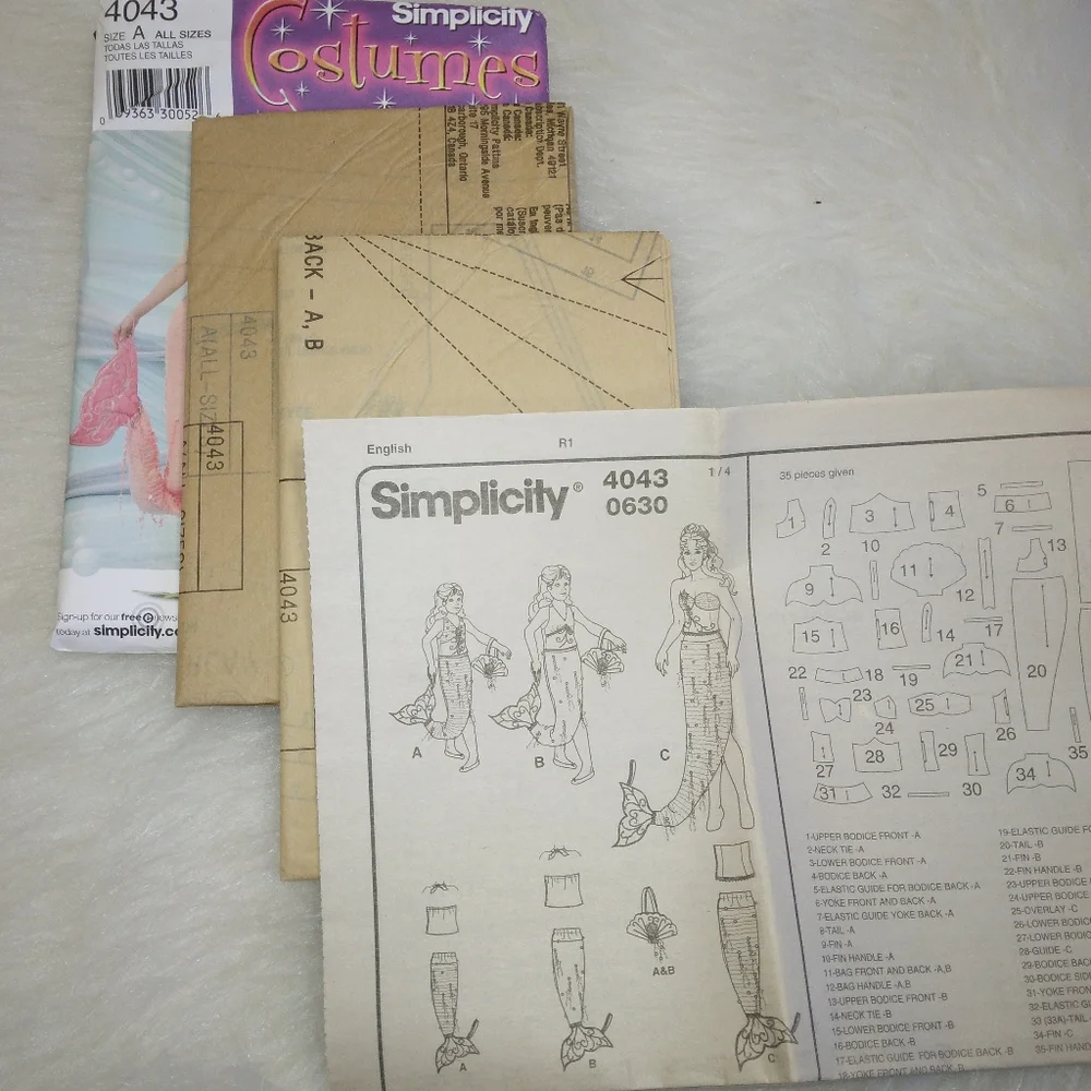 SIMPLICITY 4043 Mermaid Costume, includes child girls and Misses sizes
